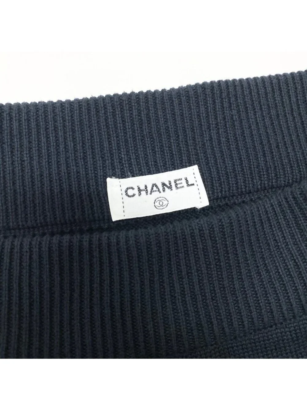 Chanel Vintage Knit Skirt Pencil Knee-Length Navy Cotton